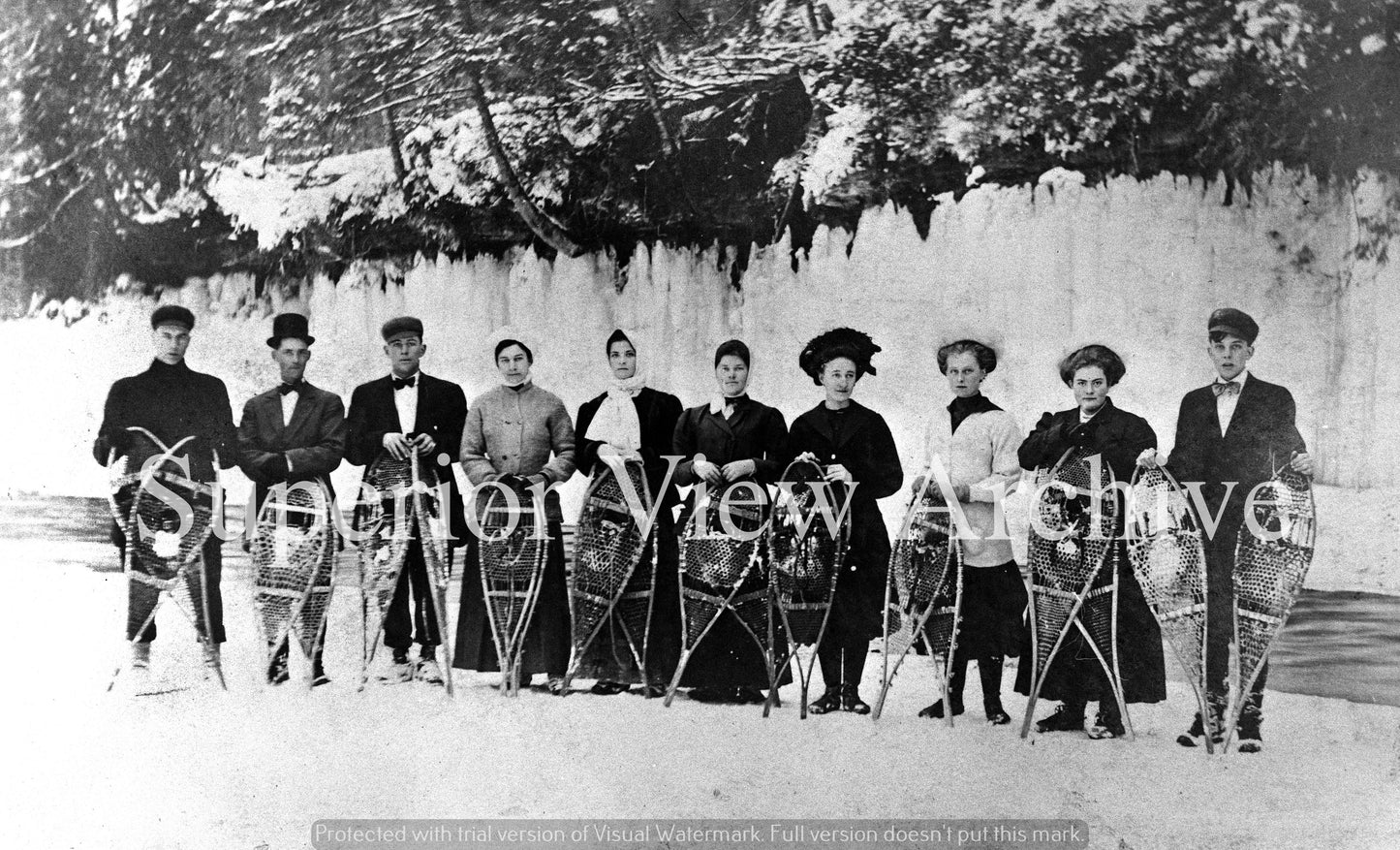 Munising MI Snowshoe Club 1900 Vintage Snowshoes Winter Clothing Pictured Rocks