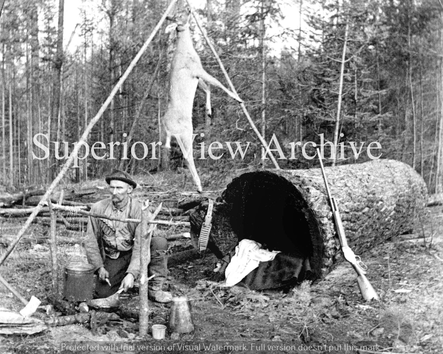 Deer Hunting Deer Hunter Living In A Log Winchester Rifle Deer Hanging