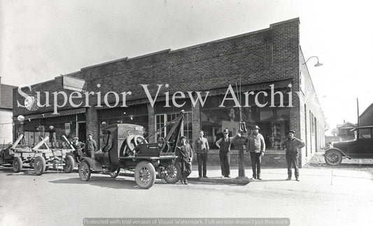 Early Ford Motor Dealership Munising MI Tow Truck Sinclair Gas Pumps