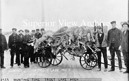 Antique Deer Hunting Wagon Load of Big Bucks Trout Lake MI Whitetail Deer Hunt