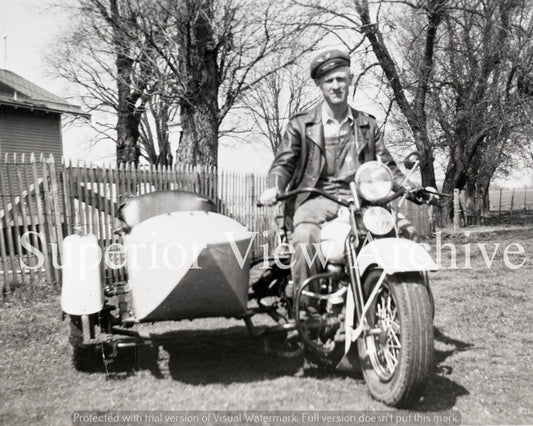Vintage Harley Davidson Motorcycle & Side Car 1945 Harley Hat Leather Jacket