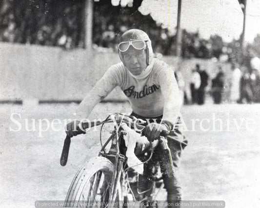 Old Time Indian Motorcycle Racer Photo Indian Jersey Johnnie Seymour Michigan