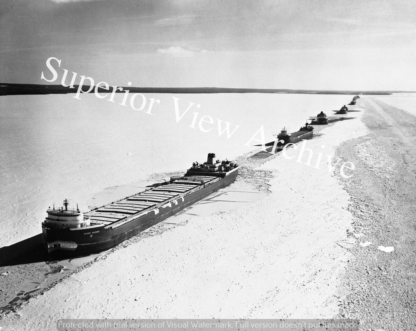 Freighter Roger Blough Breaking Through Ice On Lake Superior