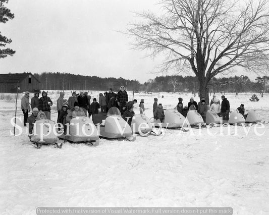 Nine Vintage Bombardier Ski-Doo Snowmobiles In A Row 1960 Old Time Ski-Doo