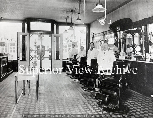 Vintage Barber Antique Barbershop Marble Sink Four Chairs No Waiting Barbers