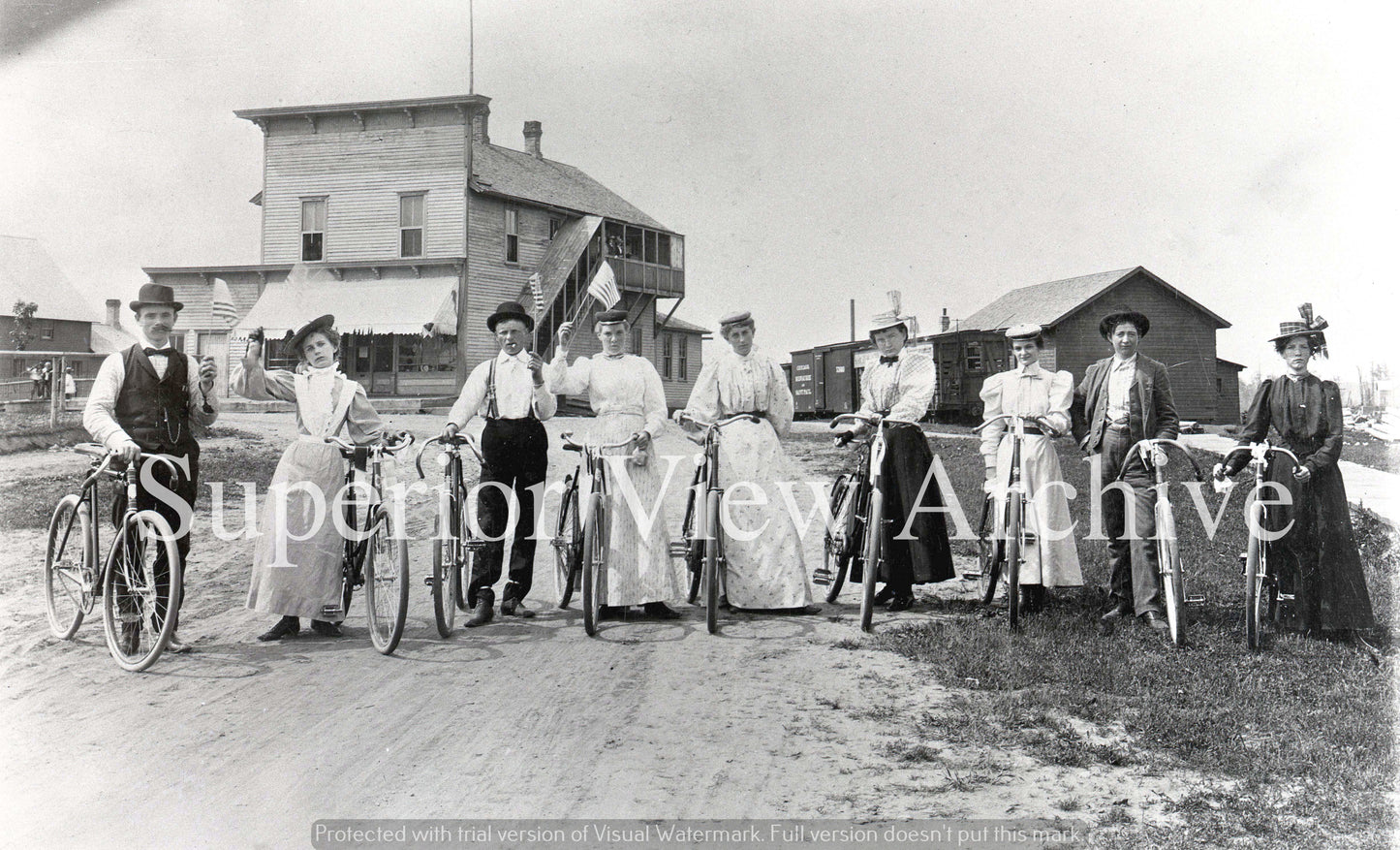 Nine Antique Bicycles Derbys Long Dresses July 4 1900 Sagola MI Vintage Bikes