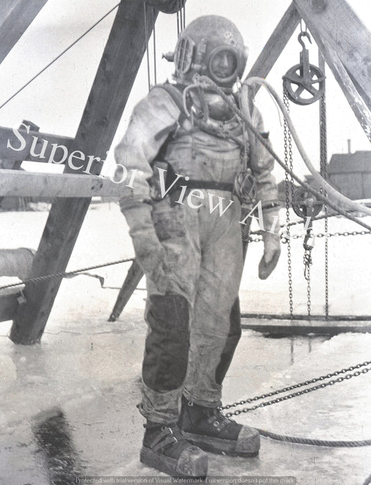 Old Time Diving Hard Helmet Diver Vintage Diving Suit Lead Boots Lake Superior