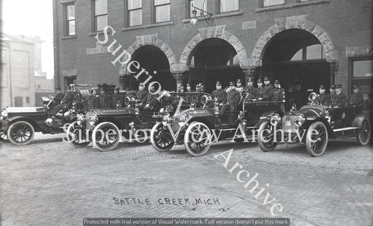 Vintage Firefighting Trucks Firemen Old Time Fire Trucks 1920 Battle Creek MI