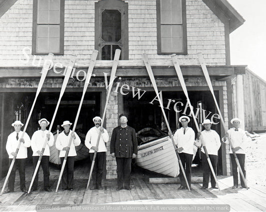 Old Time U.S. Life Saving Crew Oar Salute Vintage Michigan Life Crew