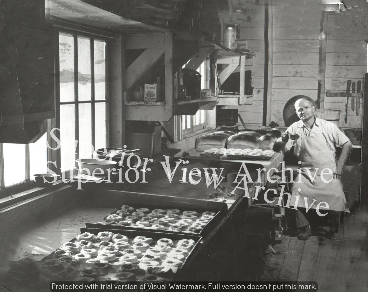 Old Time Baker Doughnut Baking Vintage Logging Camp Cook With Doughnuts