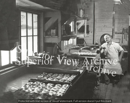 Old Time Baker Doughnut Baking Vintage Logging Camp Cook With Doughnuts