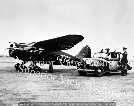 Old Time Michigan State Police Airplane Police Cruiser Vintage Uniforms