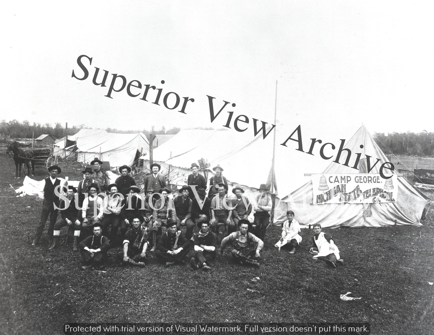 Michigan State Telephone Co. Camp George Telephone Crews in Tents 1900