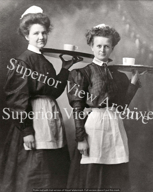 Old Time Waitress Serving Trays Uniforms Restaurant Waitress Hats Aprons 1910