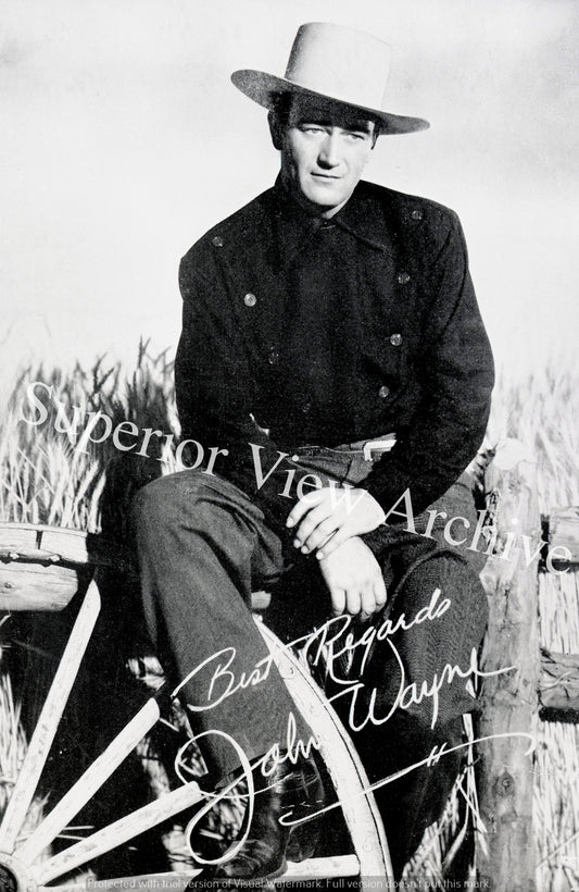 The Duke John Wayne On Fence Big Cowboy Hat Wagon Wheel